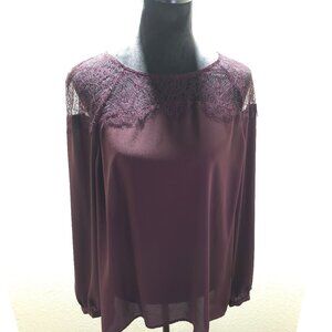 APT. 9 Burgundy Lace Long Sleeve Blouse - Size Large